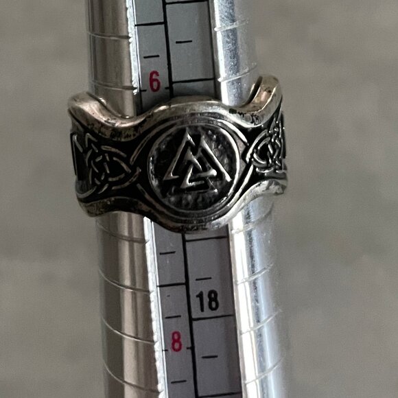 Hail Odin Viking Valknut Norse rune ring recycled sterling silver fantasy 6.5 - Picture 5 of 7